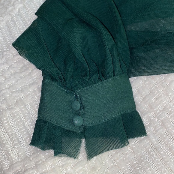 Boutique Deep Forest Green Chiffon Blouse With Bishop Sleeves - Picture 5 of 6